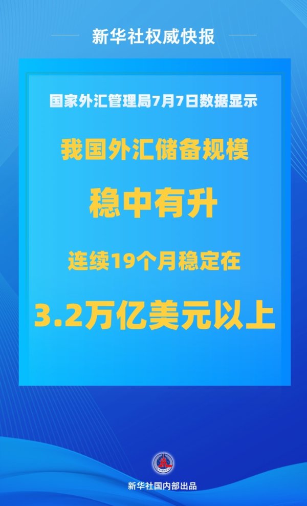 腾思控股 新华社权威快报|我国外汇储备规模上半年保持稳中有升