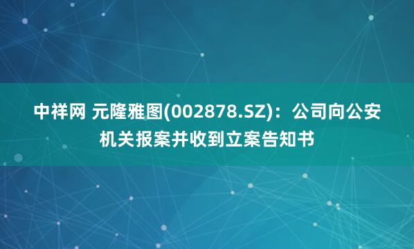 中祥网 元隆雅图(002878.SZ)：公司向公安机关报案并收到立案告知书